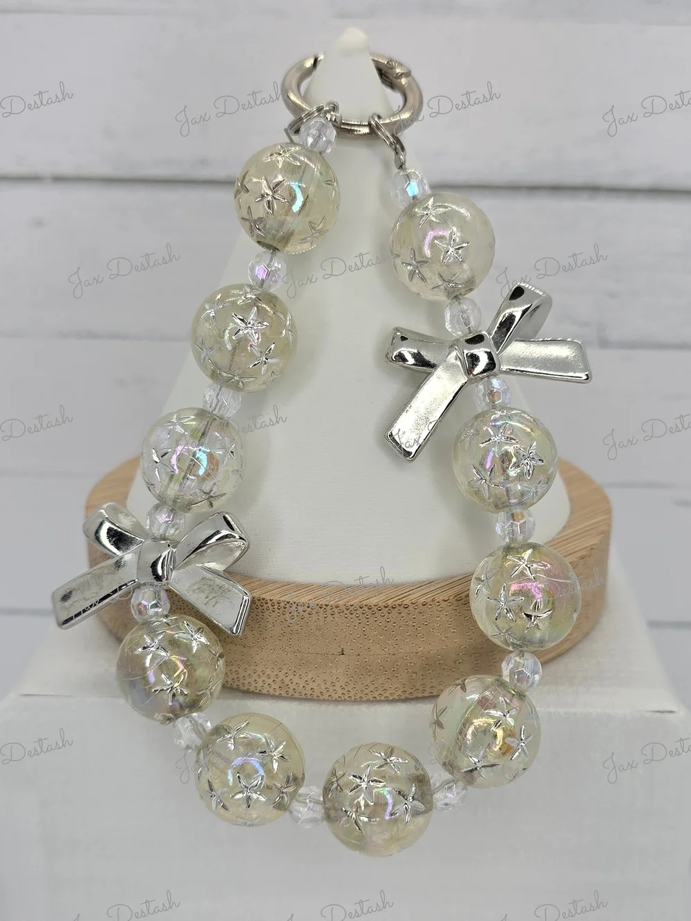 Silver Bow & Iridescent Star Beaded Phone/Key Lanyard CH4363